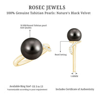 8-carat Tahitian pearl solitaire engagement ring with diamond accents, crafted by Rosec Jewels, showcases an elegant design.