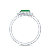 Natural Emerald Cut Emerald Diamond East West Engagement Ring and Wedding Band Set