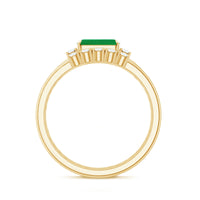 Natural Emerald Cut Emerald Diamond East West Engagement Ring and Wedding Band Set