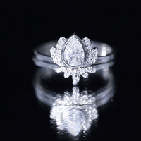 Certified Moissanite Lotus Flower Bridal Ring Set