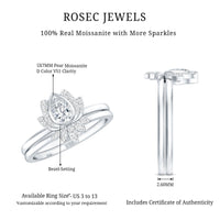 Certified Moissanite Lotus Flower Bridal Ring Set