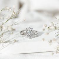 Certified Moissanite Lotus Flower Bridal Ring Set