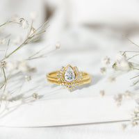 Certified Moissanite Lotus Flower Bridal Ring Set