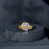 Certified Moissanite Lotus Flower Bridal Ring Set