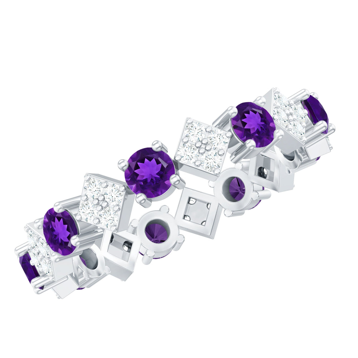 Natural amethyst diamond eternity ring for women, featuring a continuous row of sparkling gemstones, crafted by Rosec Jewels.