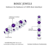 Natural amethyst diamond eternity ring for women featuring a continuous row of purple amethysts and sparkling diamonds by Rosec Jewels.
