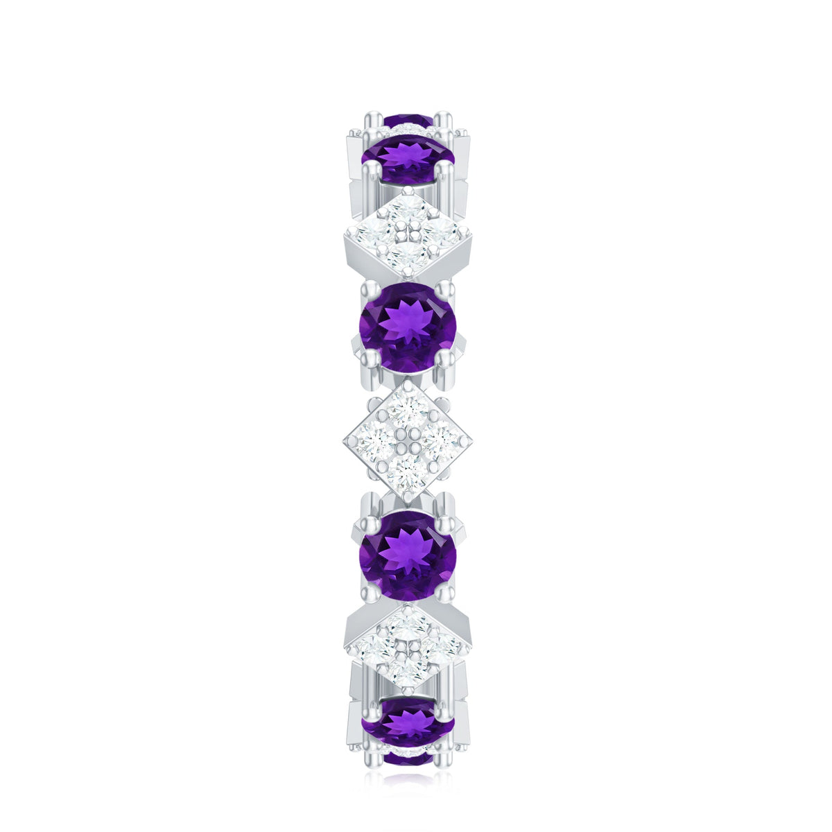 Elegant natural amethyst diamond eternity ring for women with rose gold band by Rosec Jewels, showcasing sparkling gemstones.