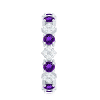 Elegant natural amethyst diamond eternity ring for women with rose gold band by Rosec Jewels, showcasing sparkling gemstones.