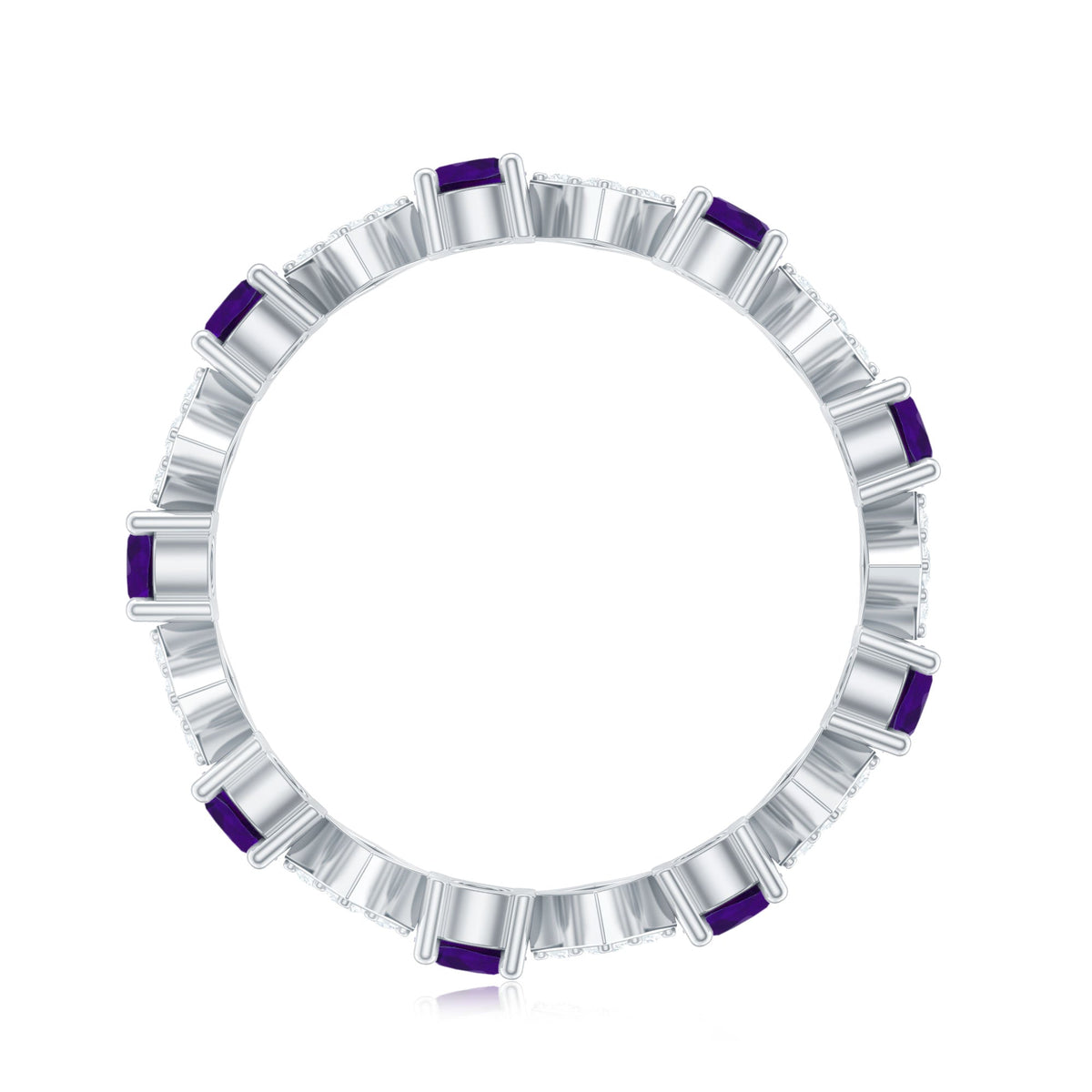 Natural amethyst diamond eternity ring for women, featuring a continuous band of purple amethyst and sparkling diamonds, by Rosec Jewels