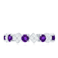 Natural amethyst diamond eternity ring for women with a rose gold band, featuring sparkling gemstones and intricate design.