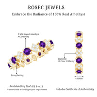 Natural amethyst diamond eternity ring for women featuring a continuous band of purple amethysts and sparkling diamonds by Rosec Jewels.