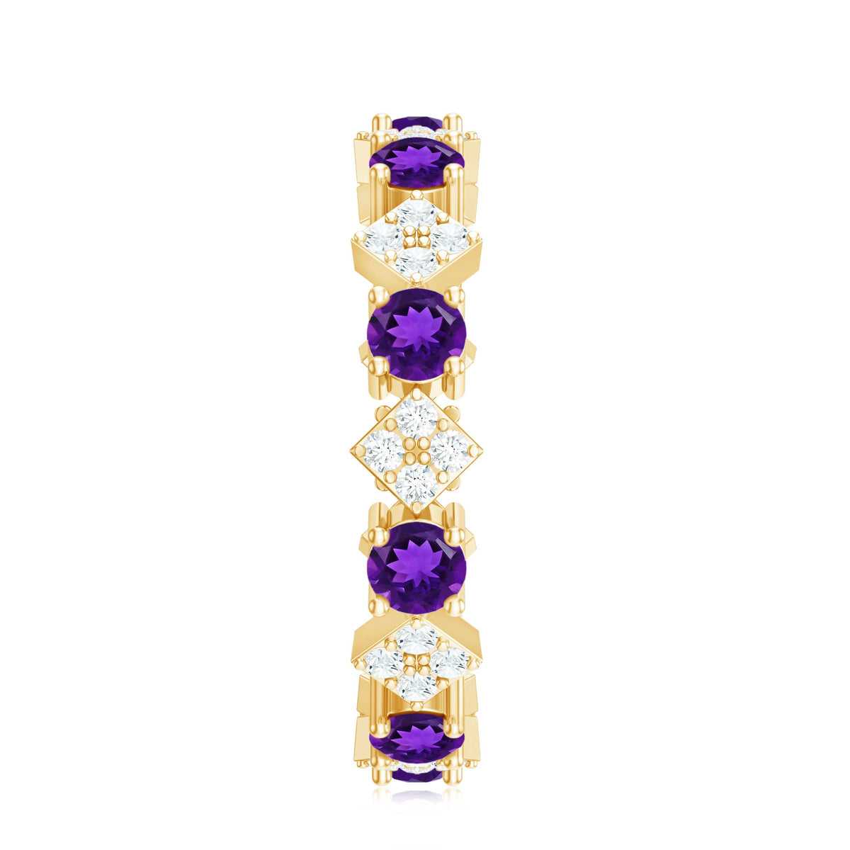 Natural amethyst diamond eternity ring for women with alternating purple gemstones and sparkling diamonds, crafted by Rosec Jewels.