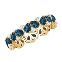Pear Shaped London Blue Topaz and Diamond Full Eternity Band