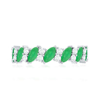 Natural Emerald Diamond Half Eternity Band Ring for Anniversary