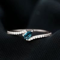 Genuine London Blue Topaz Promise Ring with Diamond