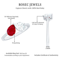 Certified Ruby and Diamond Toi Et Moi Promise Ring