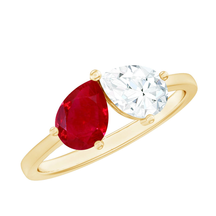 Certified Ruby and diamond Toi Et Moi promise ring from Rosec Jewels featuring a ruby and diamond set in a elegant gold band