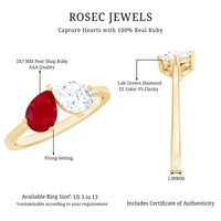 Certified Ruby and Diamond Toi Et Moi Promise Ring