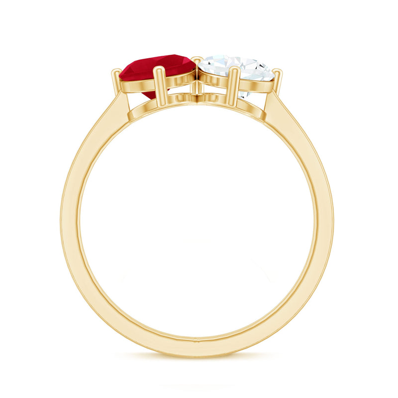 Certified Ruby and Diamond Toi Et Moi Promise Ring by Rosec Jewels featuring a red ruby and sparkling diamonds in a elegant ring setting
