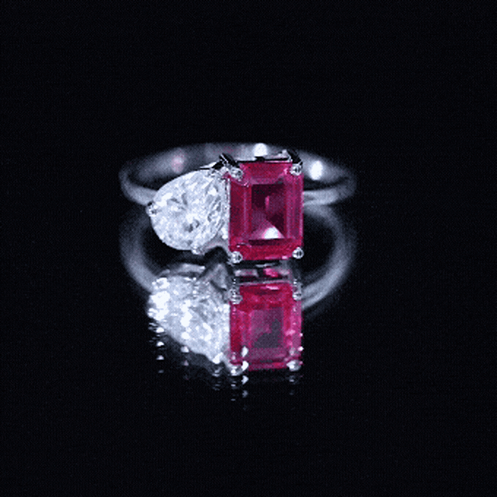 Lab-created pink sapphire and moissanite Toi Et Moi engagement ring for women, featuring Rosec Jewels craftsmanship.