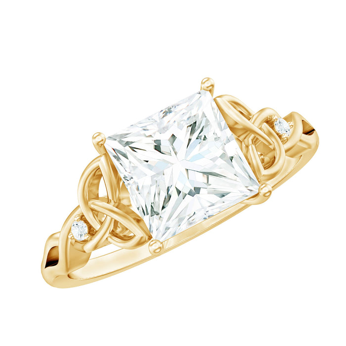 Princess cut moissanite solitaire engagement Celtic ring in 3 carats with intricate Celtic band design by Rosec Jewels