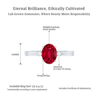 Classic Lab Grown Ruby Oval Engagement Ring With Diamond