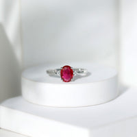 Classic Lab Grown Ruby Oval Engagement Ring With Diamond