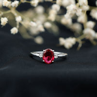 Classic Lab Grown Ruby Oval Engagement Ring With Diamond