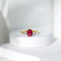 Classic Lab Grown Ruby Oval Engagement Ring With Diamond