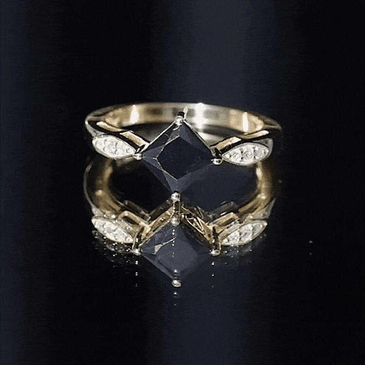 Certified 1 Carat Princess Cut Lab Grown Black and White Diamond Engagement Ring by Rosec Jewels, showcasing the ring's design and sparkle