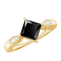 Certified 1 Carat Princess Cut Lab Grown Black and White Diamond Engagement Ring