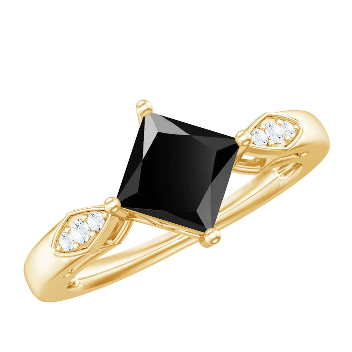Certified 1 Carat Princess Cut Black and White Diamond Engagement Ring by Rosec Jewels, featuring a sleek, elegant design.