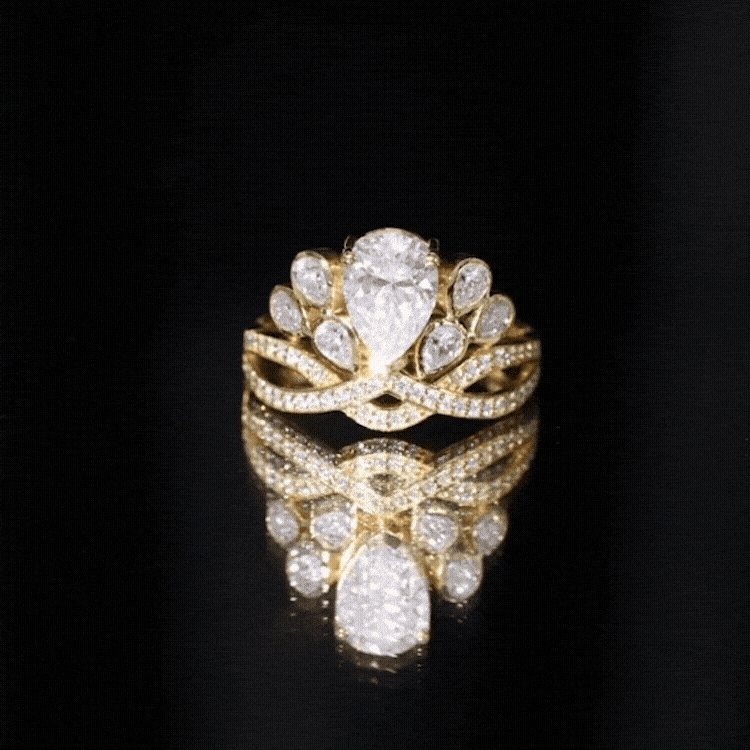 Yellow gold Certified Moissanite Crown Engagement Ring by Rosec Jewels featuring a sparkling moissanite gemstone and intricate crown design.