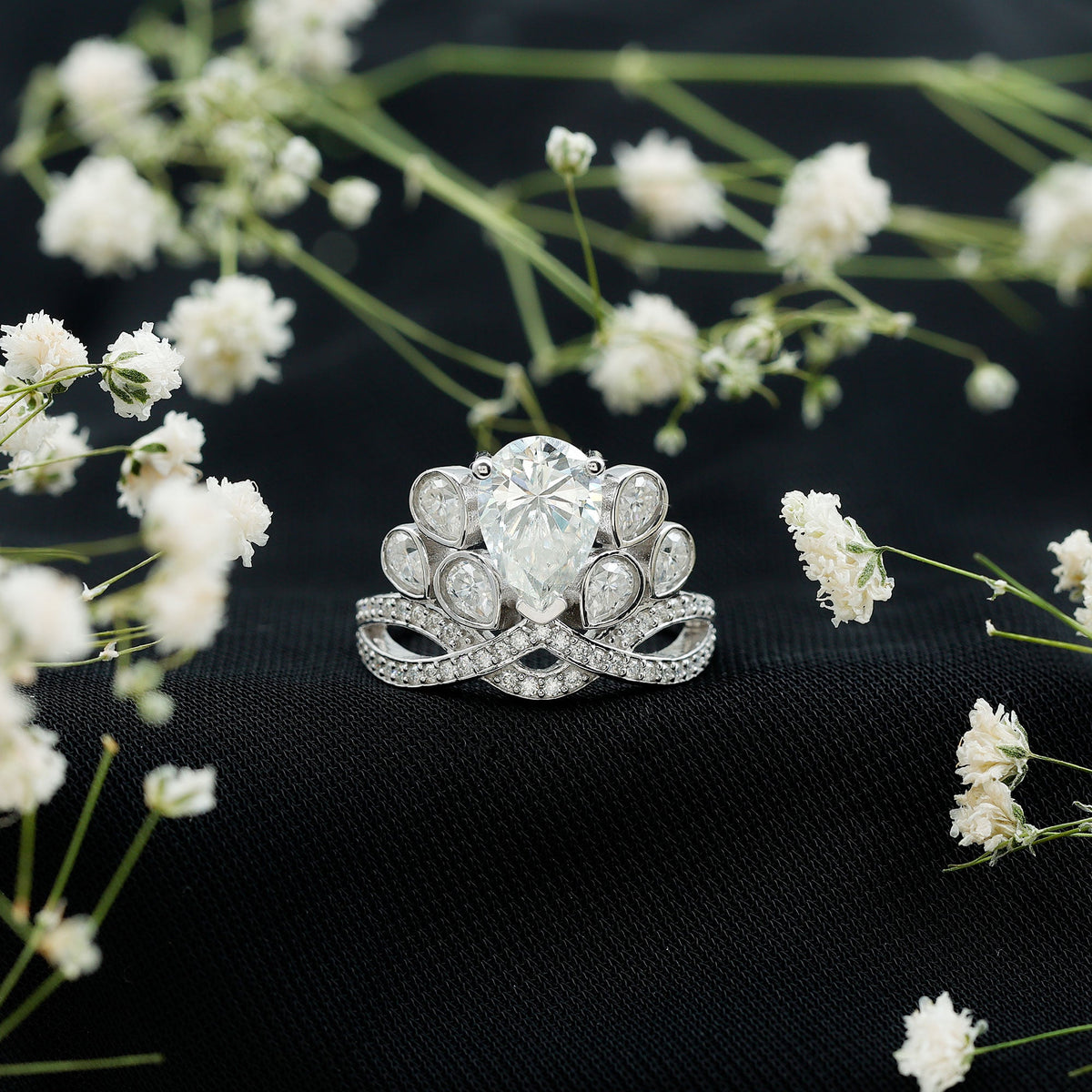 Certified Moissanite Designer Crown Engagement Ring