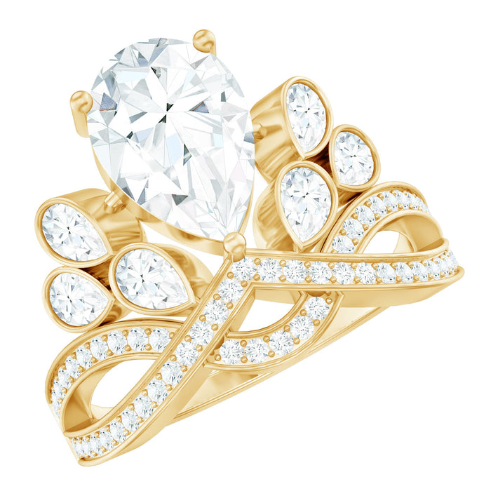 Certified Moissanite Crown Engagement Ring by Rosec Jewels featuring a sparkling moissanite gemstone and intricate band design.