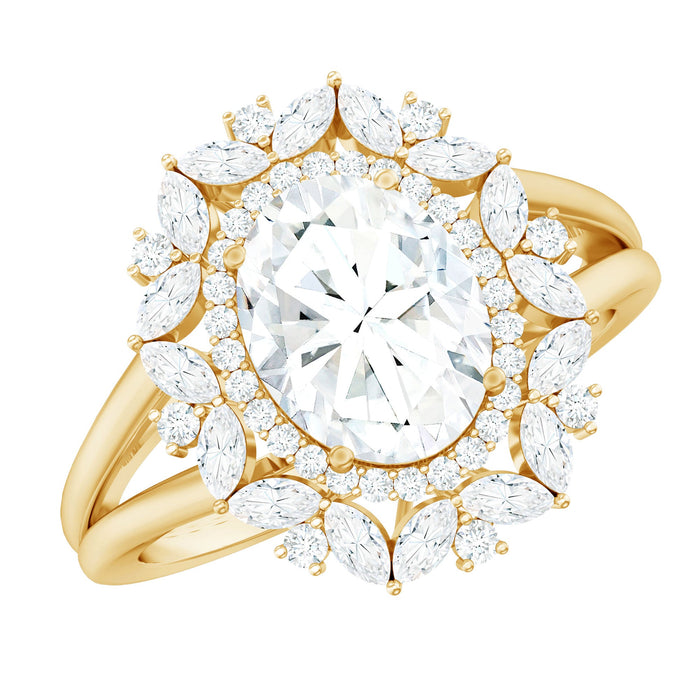 Oval Cut 2 Carat Moissanite Double Halo Engagement Ring