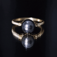 Classic Black Pearl Ring with Diamond Side Stones