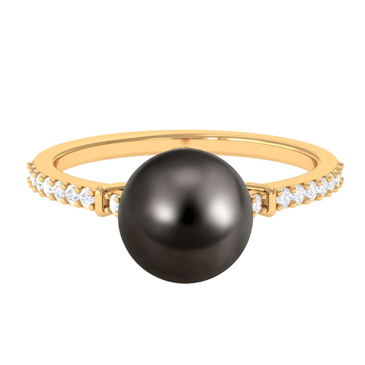 Classic Black Pearl Ring with Diamond Side Stones