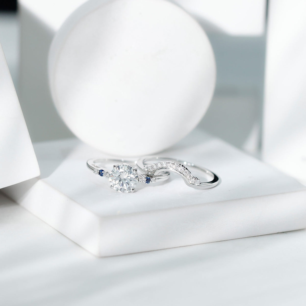 Certified 8MM Moissanite Engagement Ring With Wedding Band