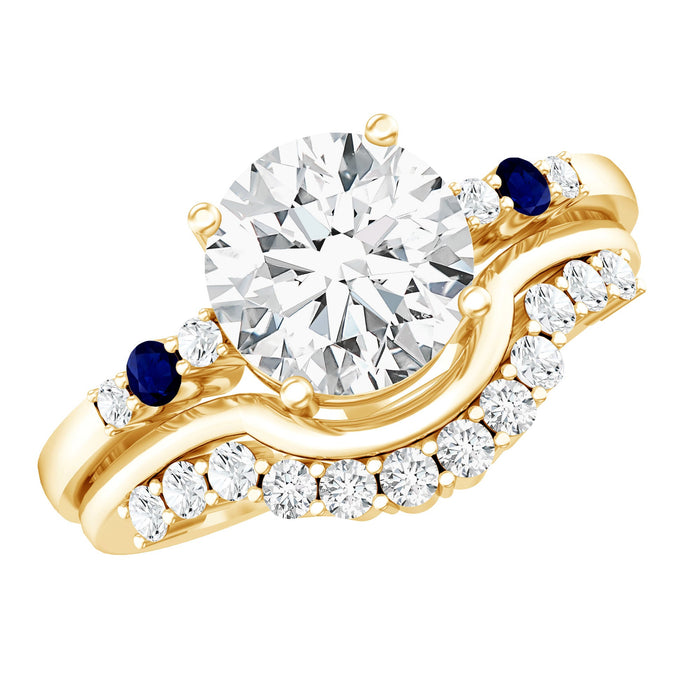 Certified 8mm Moissanite engagement ring with matching wedding band from Rosec Jewels, showcasing sparkling gemstone and elegant design.