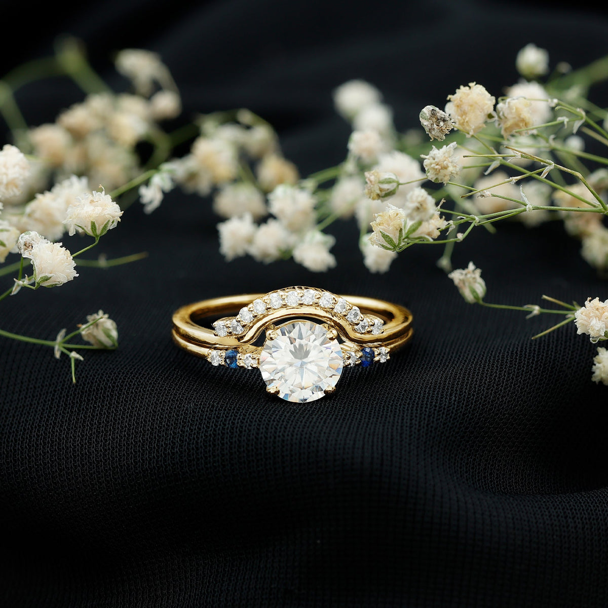 Certified 8MM Moissanite Engagement Ring With Wedding Band