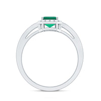 Certified Emerald Cut Lab Grown Emerald Vintage Engagement Ring with Diamond