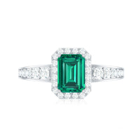 Certified Emerald Cut Lab Grown Emerald Vintage Engagement Ring with Diamond