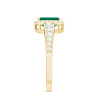 Certified Emerald Cut Lab Grown Emerald Vintage Engagement Ring with Diamond