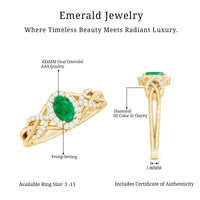 Designer Emerald Oval Engagement Ring with Diamond Halo