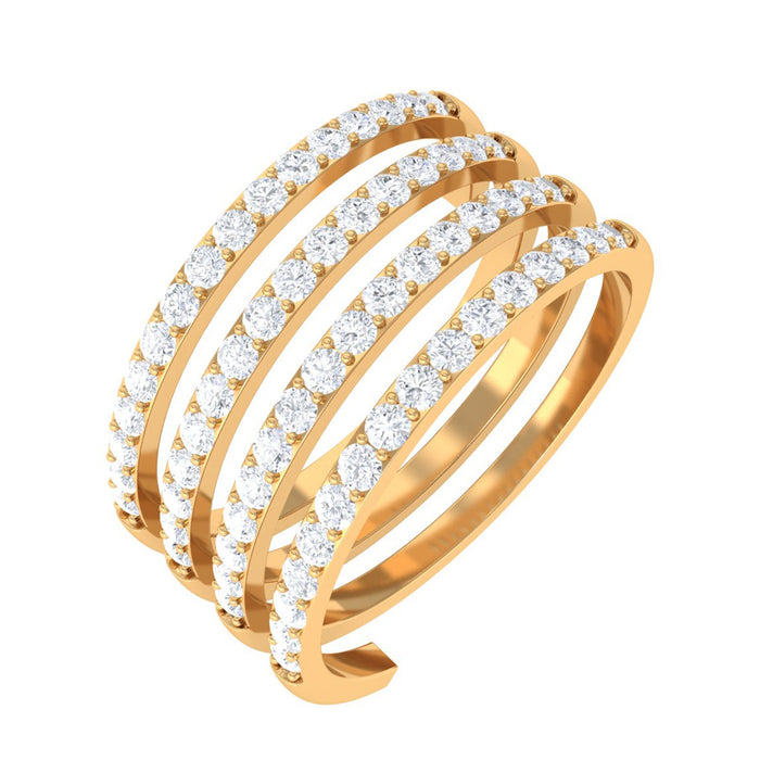 Certified Moissanite Spiral Wrap Ring by Rosec Jewels featuring a twisted design with sparkling moissanite stones.