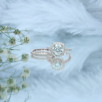 Round Certified Moissanite Wedding Ring Set with Halo