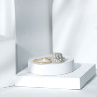 Round Certified Moissanite Wedding Ring Set with Halo