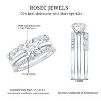 Round shape Solitaire Moissanite Trio Wedding Ring Set