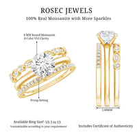 Round shape Solitaire Moissanite Trio Wedding Ring Set